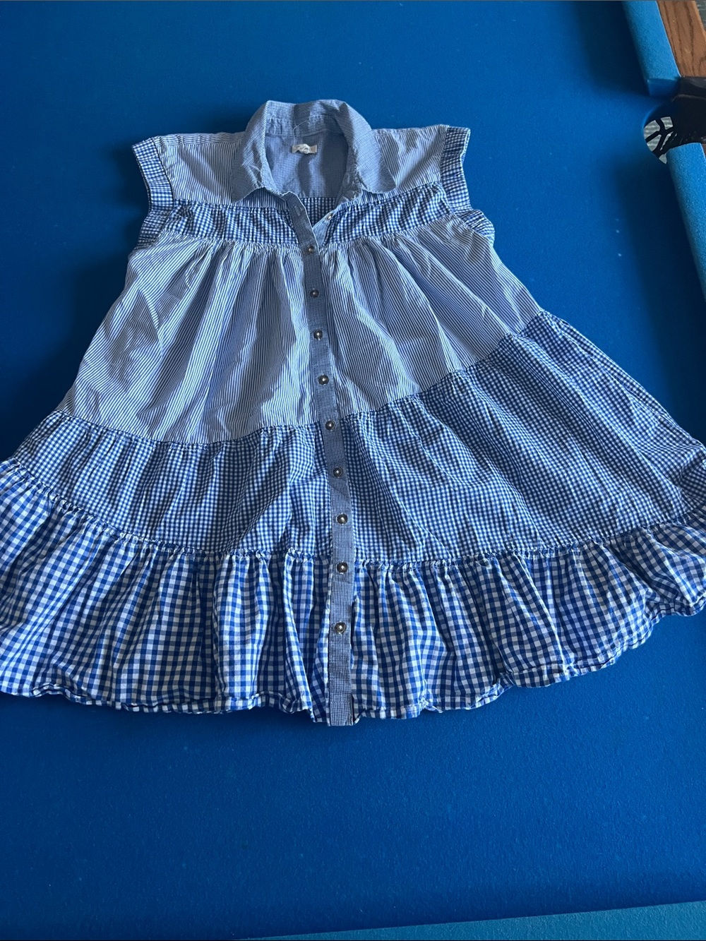 Pilcro Blue Gingham Tiered Mini Dress